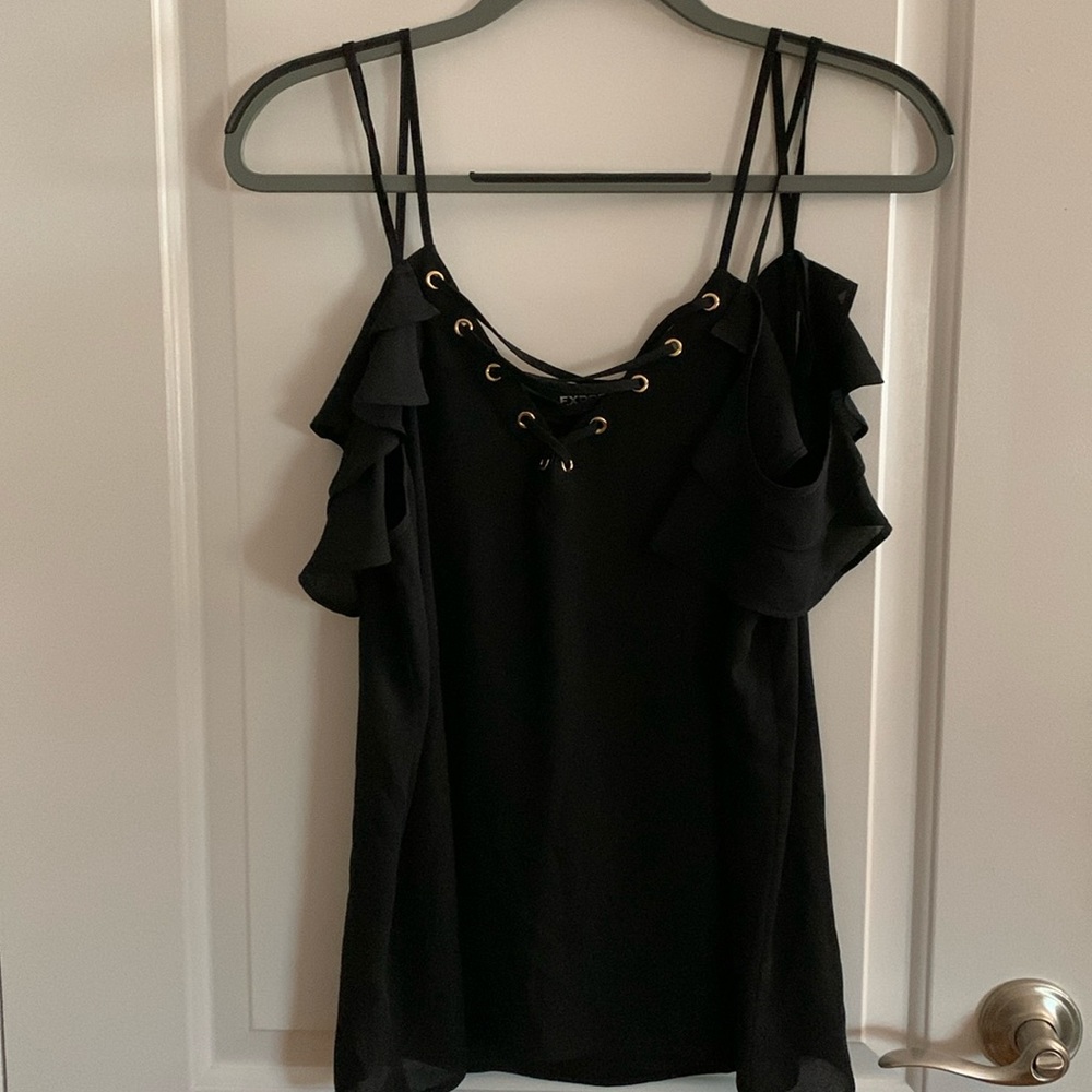 Express Classic Black Cold Shoulder Top